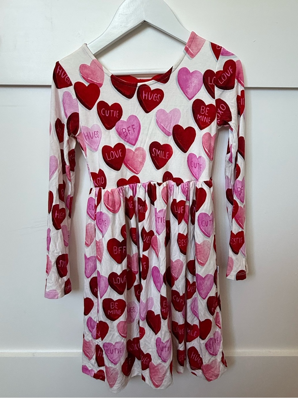 Girls Heart Print Long Sleeve Dress - Red & Pink Hearts Little Sleepies